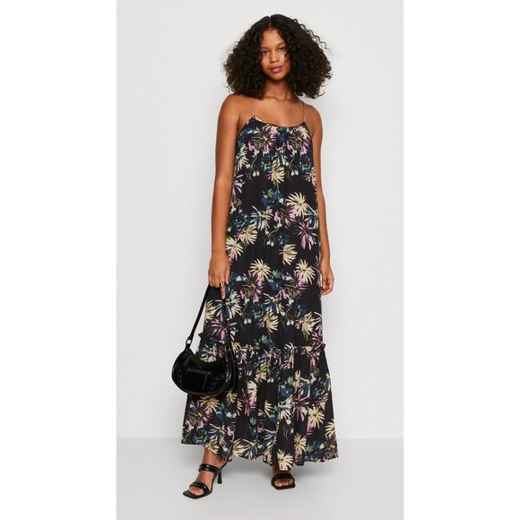 Scotch & Soda Dresses & Skirts - NEW Scotch & Soda Floral Tiered Maxi Dress Black Pink Tassels Pockets 38 US M 8